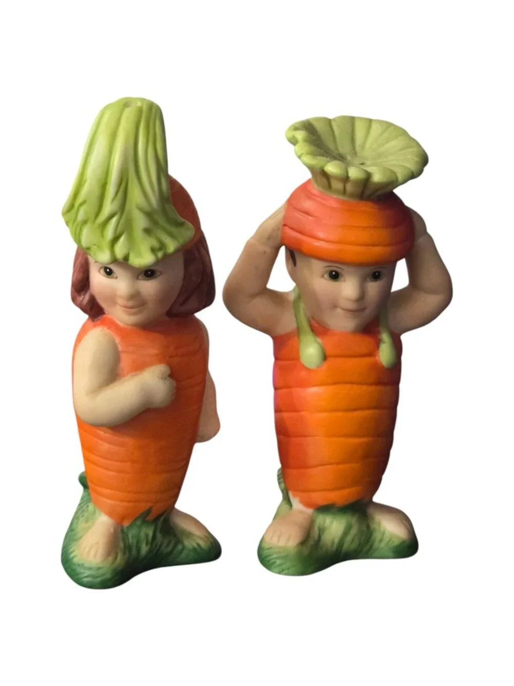 Carrot Salt & Pepper Shaker Set Kids Couple Kitsch Franklin Mint Vintage 1991